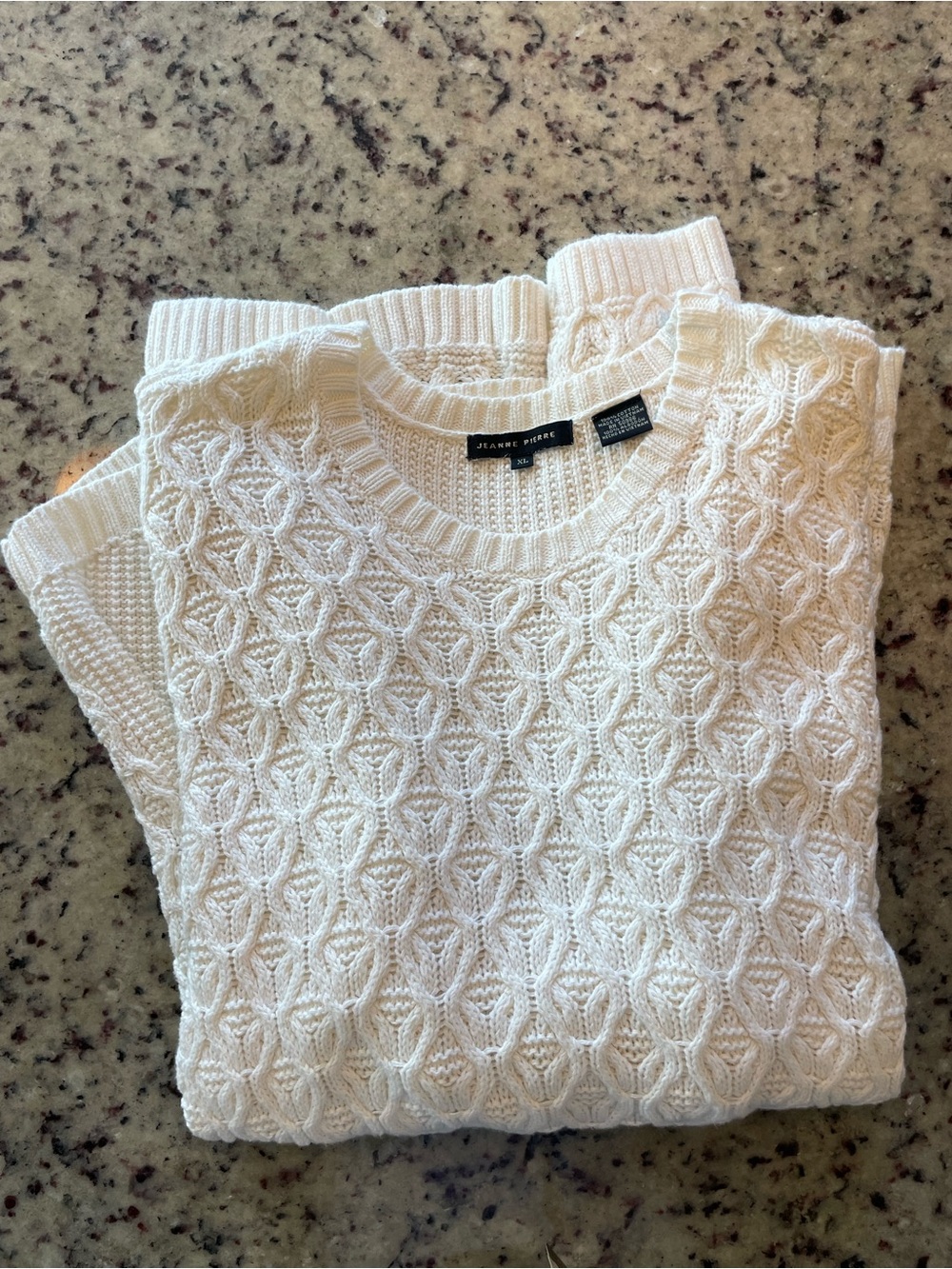 Jeanne Pierre Cream 100% cotton Cable-Knit Crewneck Sweater - Women's XL